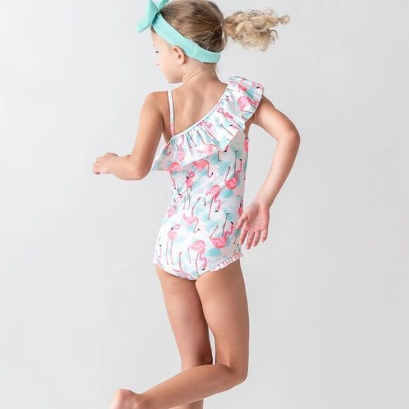 Ruffle Butts One Shoulder Ruffle One Piece Vibrant Flamingo 4T‎ NWT in packaging - Picture 5 of 9